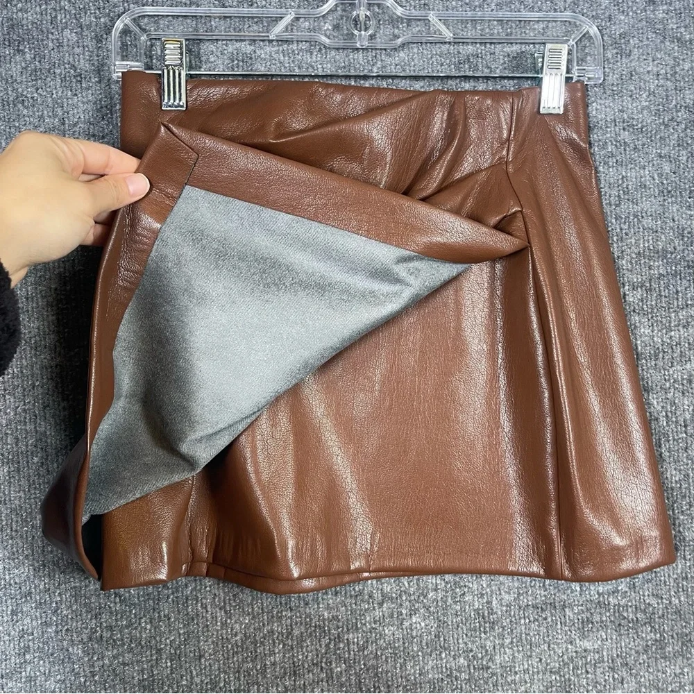 Wilfred Aritzia‎ Womens 2 Brown Wrap Angie Skirt High Waist Vegan Leather Lined